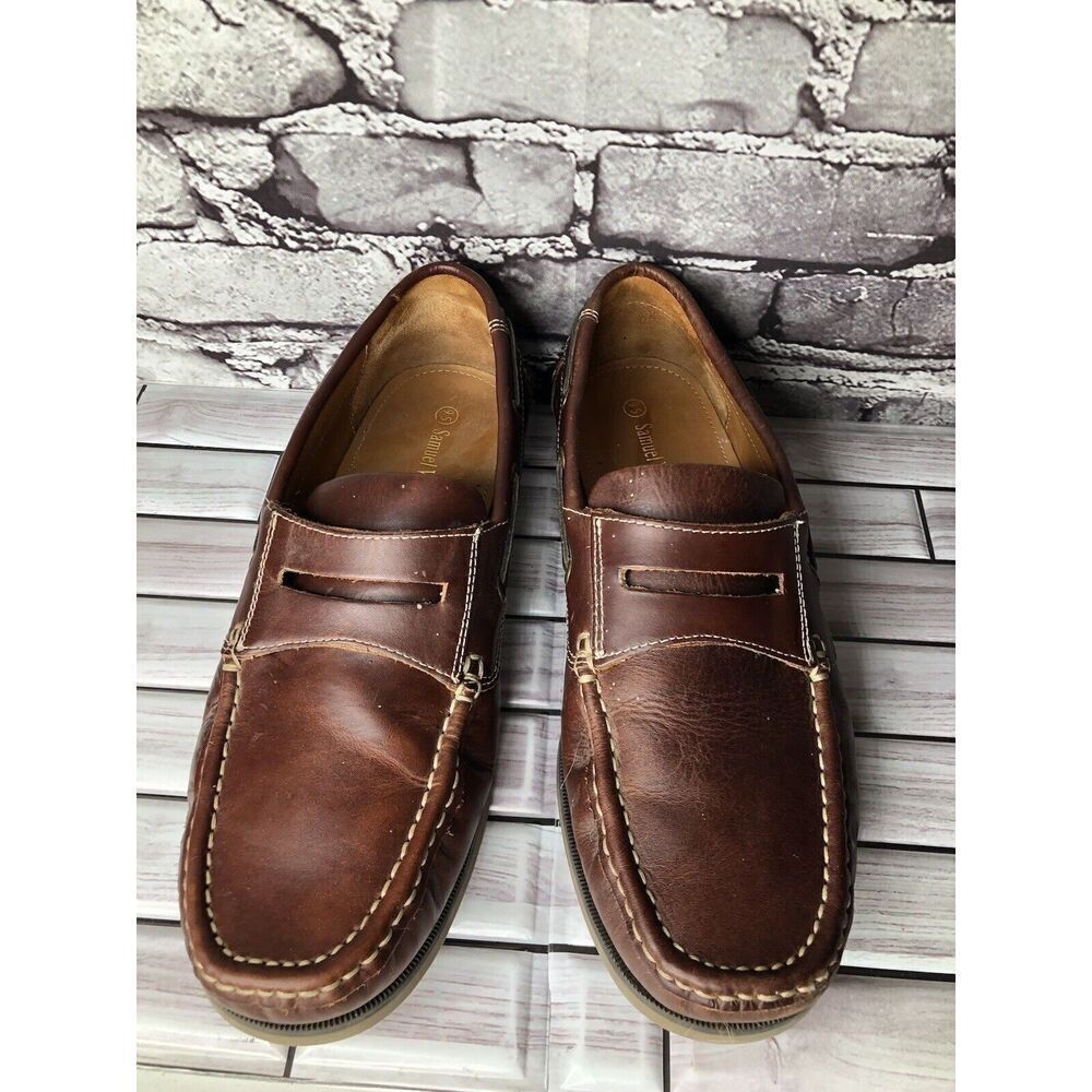 Samuel Windsor Brown Leather Penny Loafers Casual Boat Shoes Men Sz 9.5M US/43EU - Picture 2 of 16